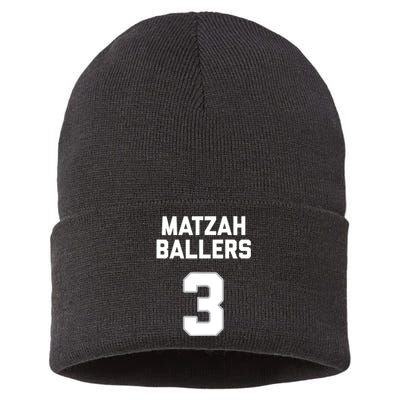 Matzah Baller 3 Funny Jewish Matzo Ball Pun Basketball Team Sustainable Knit Beanie