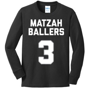 Matzah Baller 3 Funny Jewish Matzo Ball Pun Basketball Team Kids Long Sleeve Shirt