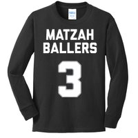 Matzah Baller 3 Funny Jewish Matzo Ball Pun Basketball Team Kids Long Sleeve Shirt