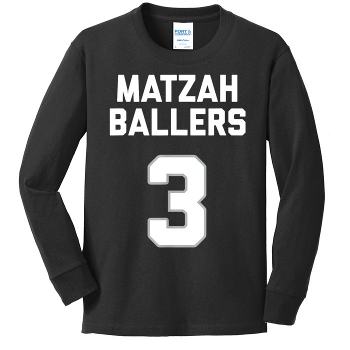 Matzah Baller 3 Funny Jewish Matzo Ball Pun Basketball Team Kids Long Sleeve Shirt