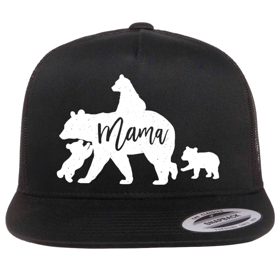Mama Bear 3 Baby Bear Cubs Following Riding On Back TShirt TShirt Flat Bill Trucker Hat