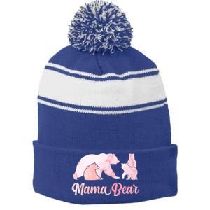 Mama Bear 3 Cubs Mom Bear Awesome Camping Gift Stripe Pom Pom Beanie