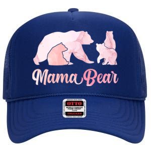 Mama Bear 3 Cubs Mom Bear Awesome Camping Gift High Crown Mesh Back Trucker Hat