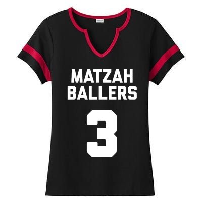 Matzah Baller 3 Funny Jewish Matzo Ball Pun Basketball Team Ladies Halftime Notch Neck Tee