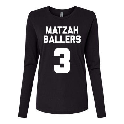 Matzah Baller 3 Funny Jewish Matzo Ball Pun Basketball Team Womens Cotton Relaxed Long Sleeve T-Shirt