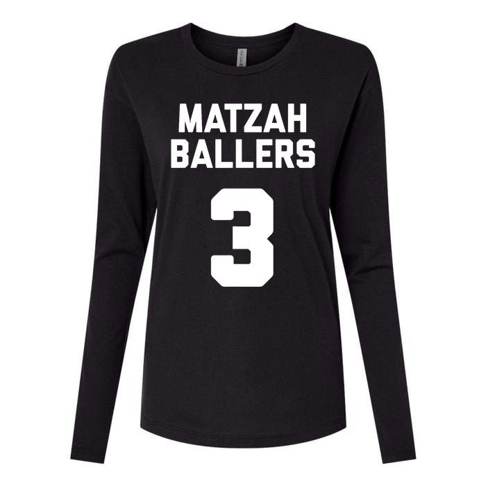 Matzah Baller 3 Funny Jewish Matzo Ball Pun Basketball Team Womens Cotton Relaxed Long Sleeve T-Shirt