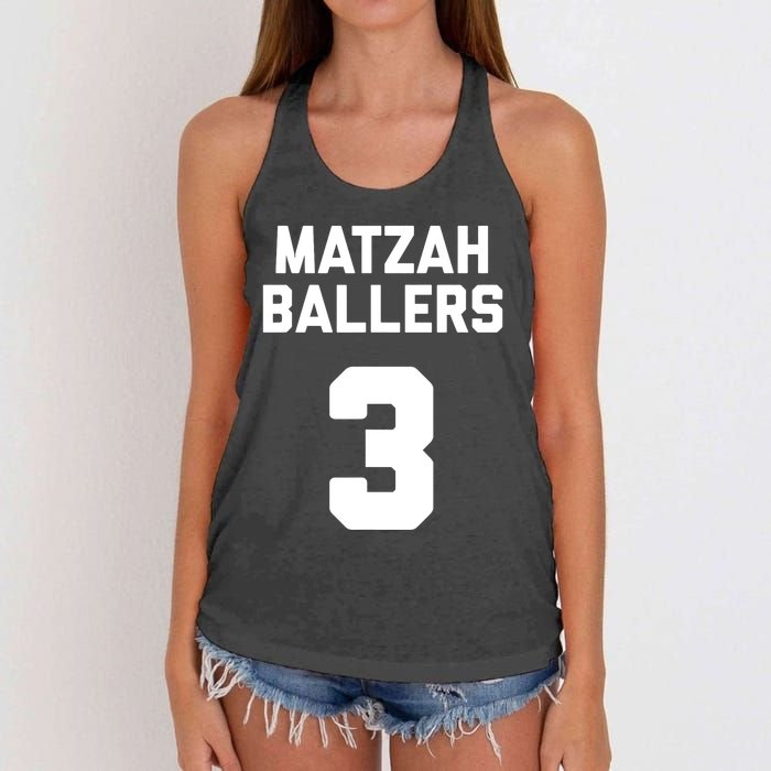 Matzah Baller 3 Funny Jewish Matzo Ball Pun Basketball Team Women's Knotted Racerback Tank