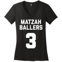 Matzah Baller 3 Funny Jewish Matzo Ball Pun Basketball Team Women's V-Neck T-Shirt