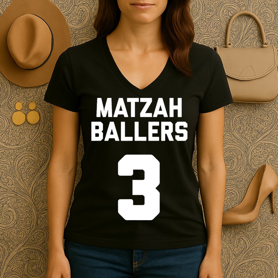 Matzah Baller 3 Funny Jewish Matzo Ball Pun Basketball Team Women's V-Neck T-Shirt