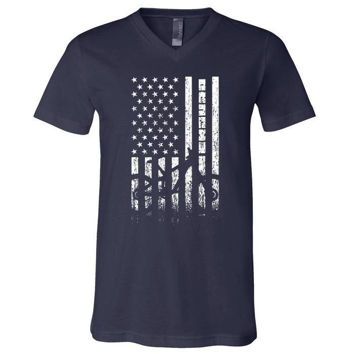 Mountain Bike 4th Of July Independence Day Patriot Flag V-Neck T-Shirt