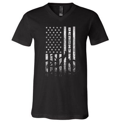 Mountain Bike 4th of July - Independence Day Patriot Flag V-Neck T-Shirt