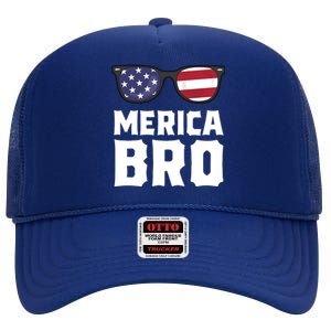 Merica Bro 4th Of July Gift Sunglasses Patriotic American Gift High Crown Mesh Back Trucker Hat