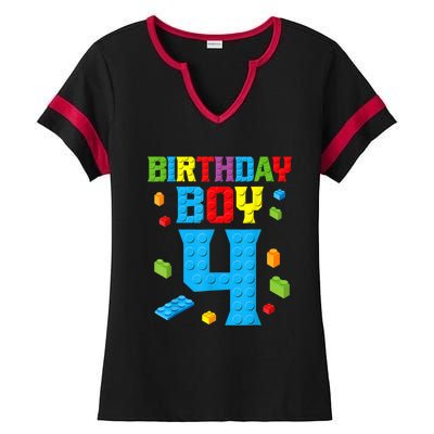 Master Builder 4th Birthday Boy 4 Four Year Building Bricks Ladies Halftime Notch Neck Tee