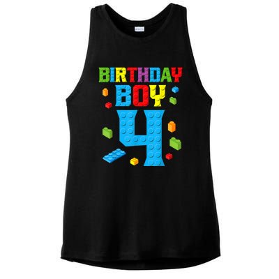 Master Builder 4th Birthday Boy 4 Four Year Building Bricks Ladies PosiCharge Tri-Blend Wicking Tank