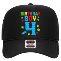 Master Builder 4th Birthday Boy 4 Four Year Building Bricks High Crown Mesh Back Trucker Hat