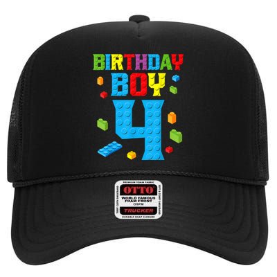 Master Builder 4th Birthday Boy 4 Four Year Building Bricks High Crown Mesh Back Trucker Hat