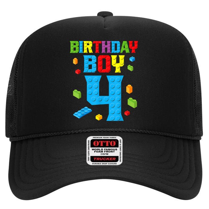 Master Builder 4th Birthday Boy 4 Four Year Building Bricks High Crown Mesh Back Trucker Hat