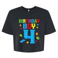 Master Builder 4th Birthday Boy 4 Four Year Building Bricks Bella+Canvas Jersey Crop Tee