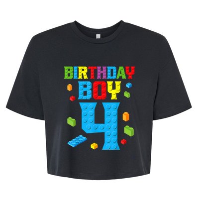 Master Builder 4th Birthday Boy 4 Four Year Building Bricks Bella+Canvas Jersey Crop Tee