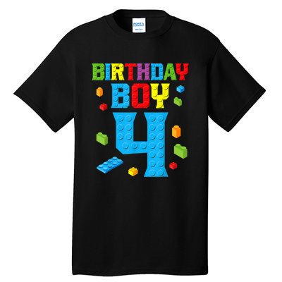 Master Builder 4th Birthday Boy 4 Four Year Building Bricks Tall T-Shirt