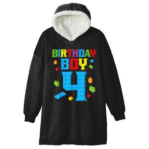 Master Builder 4th Birthday Boy 4 Four Year Building Bricks Hooded Wearable Blanket