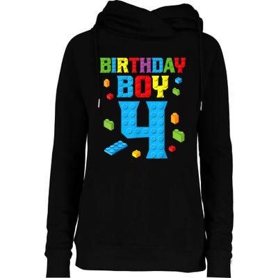 Master Builder 4th Birthday Boy 4 Four Year Building Bricks Womens Funnel Neck Pullover Hood