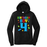 Master Builder 4th Birthday Boy 4 Four Year Building Bricks Women's Pullover Hoodie