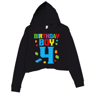 Master Builder 4th Birthday Boy 4 Four Year Building Bricks Crop Fleece Hoodie