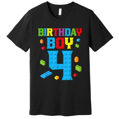 Master Builder 4th Birthday Boy 4 Four Year Building Bricks Premium T-Shirt