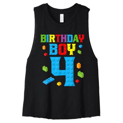 Master Builder 4th Birthday Boy 4 Four Year Building Bricks Women's Racerback Cropped Tank