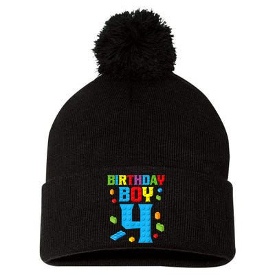 Master Builder 4th Birthday Boy 4 Four Year Building Bricks Pom Pom 12in Knit Beanie