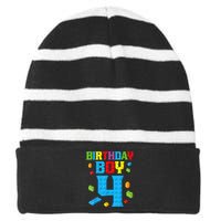 Master Builder 4th Birthday Boy 4 Four Year Building Bricks Striped Beanie with Solid Band