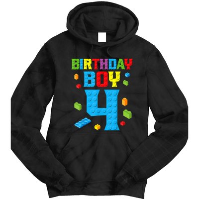 Master Builder 4th Birthday Boy 4 Four Year Building Bricks Tie Dye Hoodie