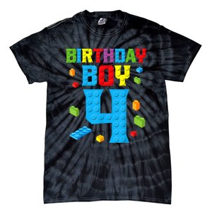 Master Builder 4th Birthday Boy 4 Four Year Building Bricks Tie-Dye T-Shirt