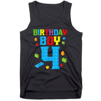 Master Builder 4th Birthday Boy 4 Four Year Building Bricks Tank Top