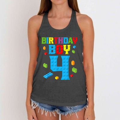 Master Builder 4th Birthday Boy 4 Four Year Building Bricks Women's Knotted Racerback Tank