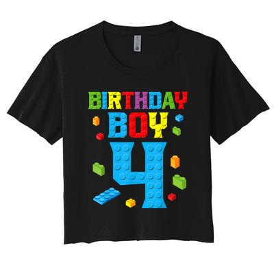 Master Builder 4th Birthday Boy 4 Four Year Building Bricks Women's Crop Top Tee