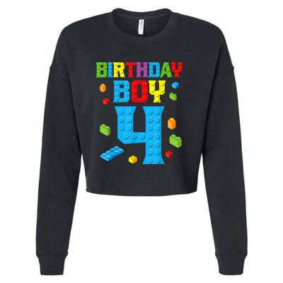 Master Builder 4th Birthday Boy 4 Four Year Building Bricks Cropped Pullover Crew