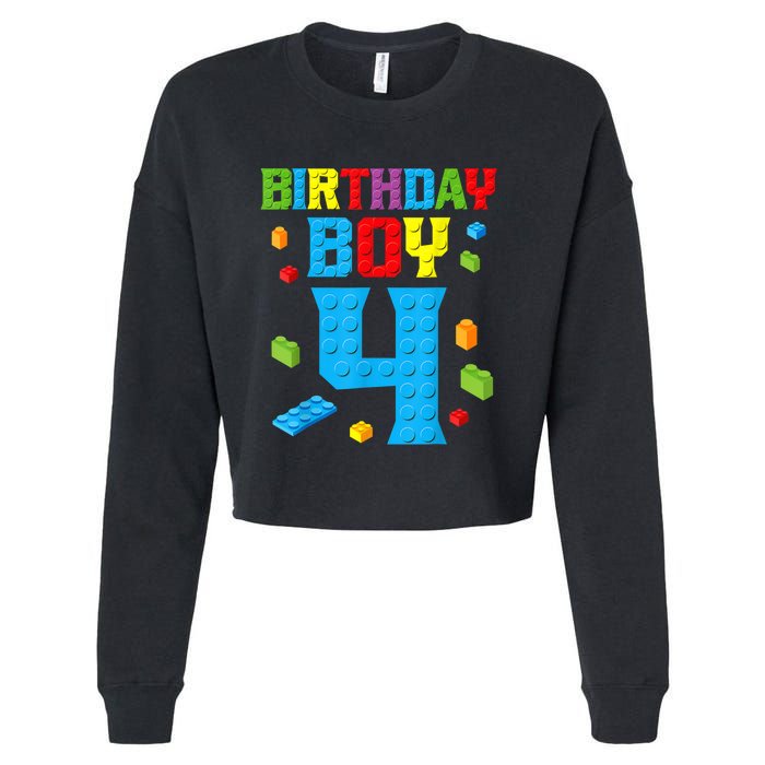 Master Builder 4th Birthday Boy 4 Four Year Building Bricks Cropped Pullover Crew