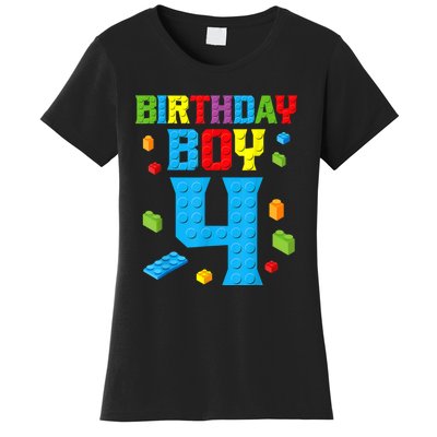 Master Builder 4th Birthday Boy 4 Four Year Building Bricks Women's T-Shirt