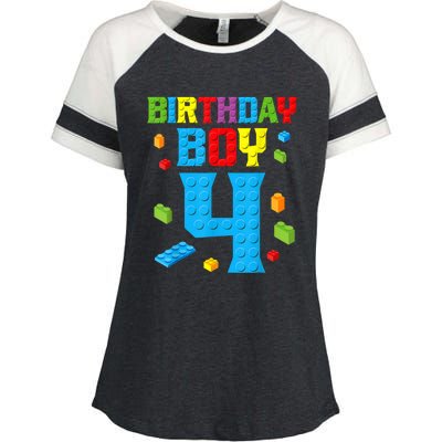 Master Builder 4th Birthday Boy 4 Four Year Building Bricks Enza Ladies Jersey Colorblock Tee