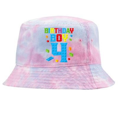 Master Builder 4th Birthday Boy 4 Four Year Building Bricks Tie-Dyed Bucket Hat