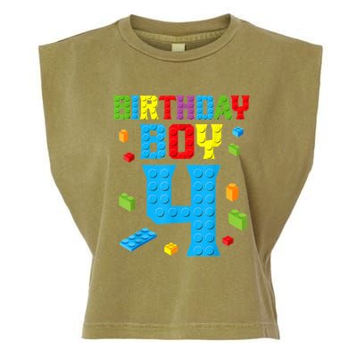 Master Builder 4th Birthday Boy 4 Four Year Building Bricks Garment-Dyed Women's Muscle Tee