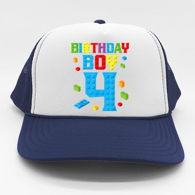 Master Builder 4th Birthday Boy 4 Four Year Building Bricks Trucker Hat