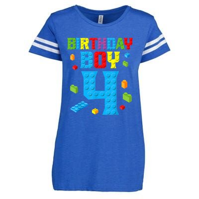 Master Builder 4th Birthday Boy 4 Four Year Building Bricks Enza Ladies Jersey Football T-Shirt