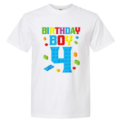 Master Builder 4th Birthday Boy 4 Four Year Building Bricks Garment-Dyed Heavyweight T-Shirt