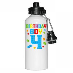 Master Builder 4th Birthday Boy 4 Four Year Building Bricks Aluminum Water Bottle