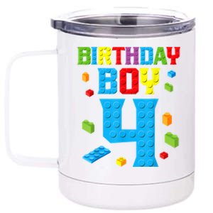 Master Builder 4th Birthday Boy 4 Four Year Building Bricks 12 oz Stainless Steel Tumbler Cup