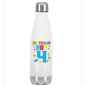 Master Builder 4th Birthday Boy 4 Four Year Building Bricks Stainless Steel Insulated Water Bottle