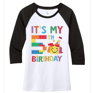 Master Builder 5th ItS My 5th Birthday Brick Blocks Women's Tri-Blend 3/4-Sleeve Raglan Shirt